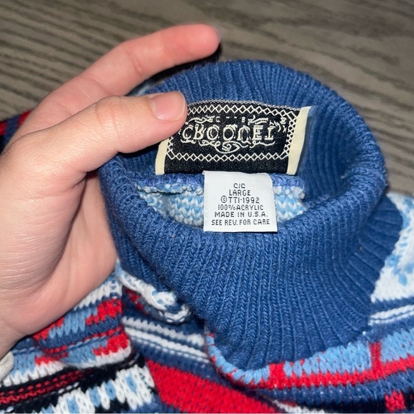 vintage Croquet Club XOXO colorful geometric sweater made in the USA 80s 90s L - Picture 3 of 5